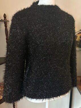 Tory Burch Black Tinsel Mock Neck Eyelash Knit Sweater – S